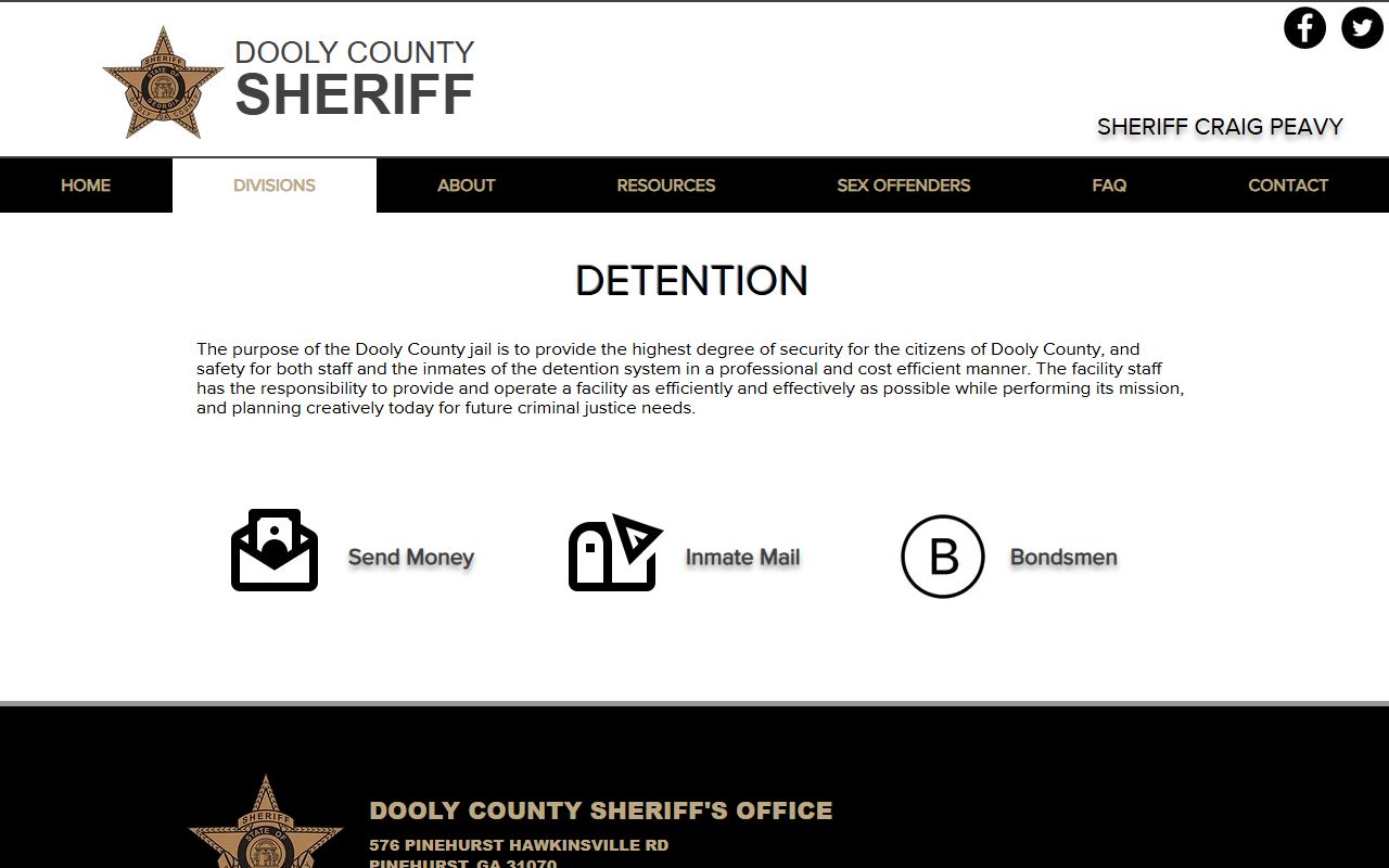 Dooly County Justice Center jail detention page for inmate records