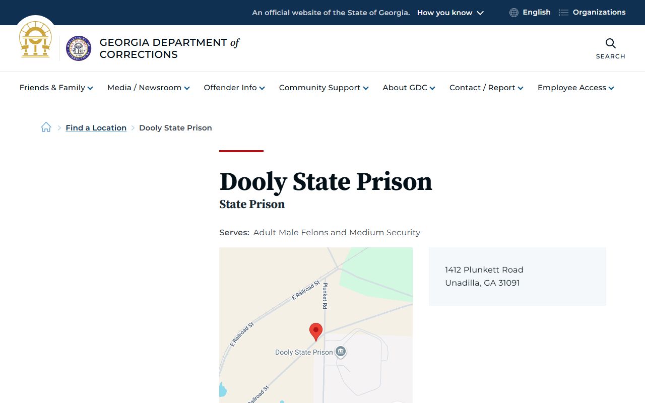 Dooly State Prison GDC facility page for inmate lookup and prison records
