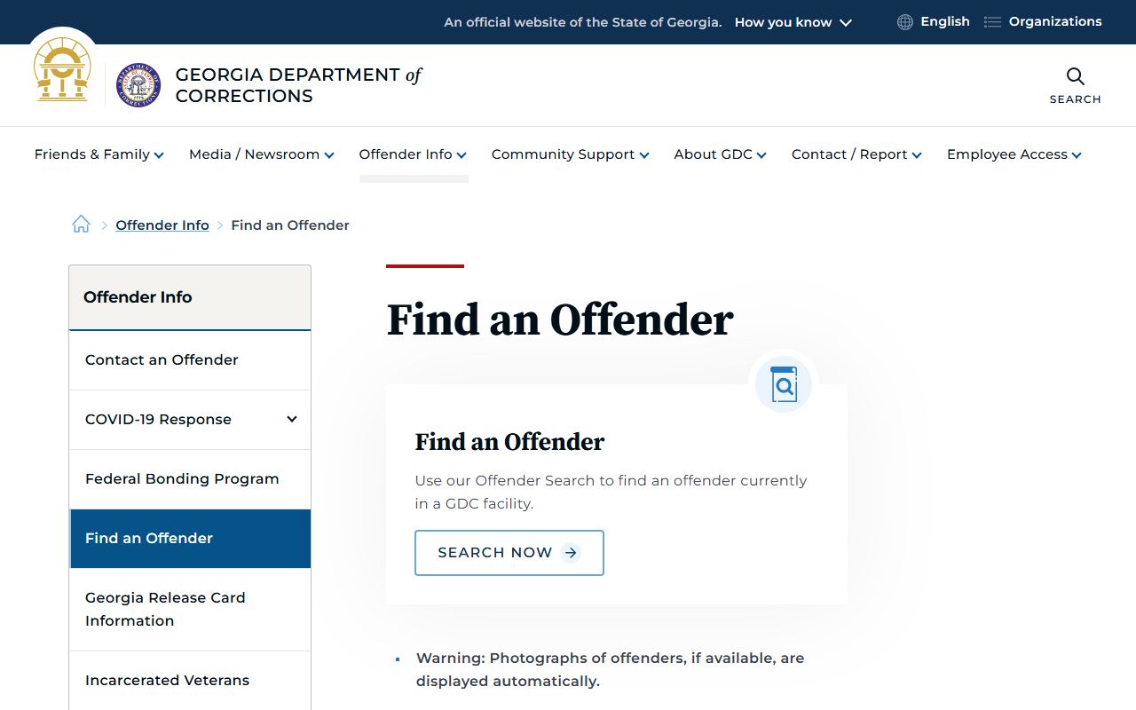 GDC Find an Offender search page for Dooly State Prison inmates